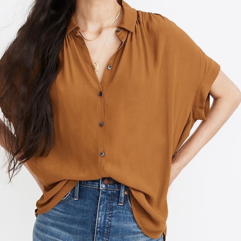 Madewell central drapey button down shirt ochre yellow NWT